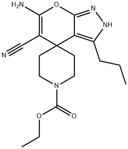 6-amino-5-cyano-3-propyl-2,4-dihydro-1'-ethylcarboxylspiro[pyrano[2,3-c]pyrazole-4,4'-piperidine] Struktur