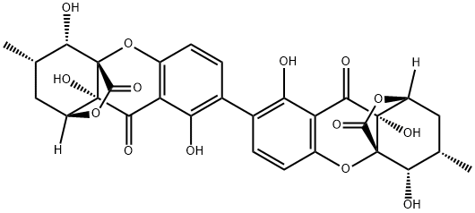 (1S,1'S,3S,3'S,4S,4'S,4aS,4'aS,9aR,9'aR)-1,1',3,3',4,4',9a,9'a-Octahydro-4,4',8,8',9a,9'a-hexahydroxy-3,3'-dimethyl-7,7'-bi[1,4a-(epoxymethano)-4aH-xanthene]-9,9',11,11'(2H,2'H)-tetrone Struktur