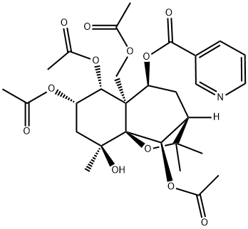 3-Pyridinecarboxylic acid [(3R,10R)-6β,7β,10-triacetoxy-5aβ-acetoxymethyl-3,4,5,5a,6,7,8,9-octahydro-9α-hydroxy-2,2,9-trimethyl-3β,9aβ-methano-2H-1-benzoxepin-5α-yl] ester Struktur