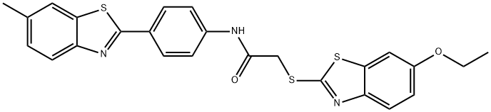 2-[(6-ethoxy-1,3-benzothiazol-2-yl)sulfanyl]-N-[4-(6-methyl-1,3-benzothiazol-2-yl)phenyl]acetamide Struktur