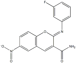 2-[(3-fluorophenyl)imino]-6-nitro-2H-chromene-3-carboxamide Struktur