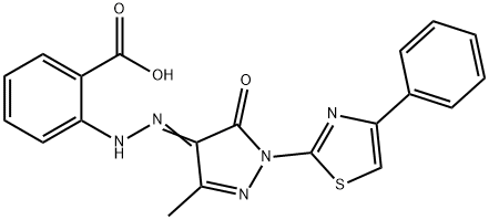 2-{2-[3-methyl-5-oxo-1-(4-phenyl-1,3-thiazol-2-yl)-1,5-dihydro-4H-pyrazol-4-ylidene]hydrazino}benzoic acid Struktur