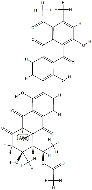 (1S)-6-[(5-Acetyl-6-methyl-1,8-dihydroxy-9,10-dihydro-9,10-dioxoanthracen)-2-yl]-1,2,4a,9a-tetrahydro-4aα,9aα-epoxy-1β-[(R)-1-acetoxyethyl]-2β,5-dihydroxy-2-methylanthracene-4,9,10(3H)-trione Struktur