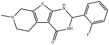 2-(2-fluorophenyl)-7-methyl-2,3,5,6,7,8-hexahydropyrido[4',3':4,5]thieno[2,3-d]pyrimidin-4(1H)-one Struktur