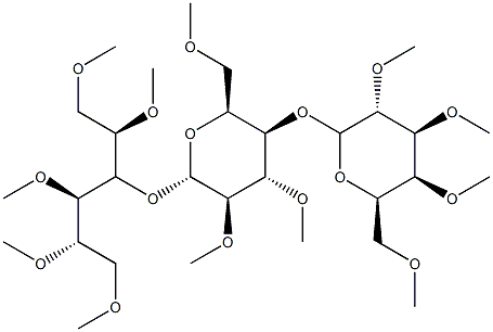 4-O-[4-O-(2-O,3-O,4-O,6-O-Tetramethyl-β-D-galactopyranosyl)-2-O,3-O,6-O-trimethyl-β-D-galactopyranosyl]-1-O,2-O,3-O,5-O,6-O-pentamethyl-D-glucitol Struktur