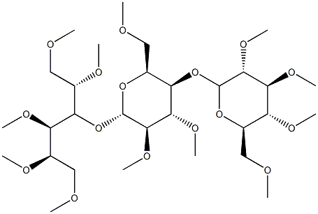 3-O-[4-O-(2-O,3-O,4-O,6-O-Tetramethyl-β-D-glucopyranosyl)-2-O,3-O,6-O-trimethyl-β-D-glucopyranosyl]-1-O,2-O,4-O,5-O,6-O-pentamethyl-D-glucitol Struktur