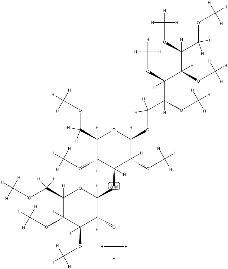 6-O-[3-O-(2-O,3-O,4-O,6-O-Tetramethyl-β-D-glucopyranosyl)-2-O,4-O,6-O-trimethyl-β-D-glucopyranosyl]-1-O,2-O,3-O,4-O,5-O-pentamethyl-D-glucitol Struktur