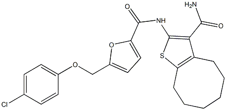 N-[3-(aminocarbonyl)-4,5,6,7,8,9-hexahydrocycloocta[b]thien-2-yl]-5-[(4-chlorophenoxy)methyl]-2-furamide Struktur