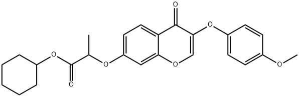 cyclohexyl 2-{[3-(4-methoxyphenoxy)-4-oxo-4H-chromen-7-yl]oxy}propanoate Struktur