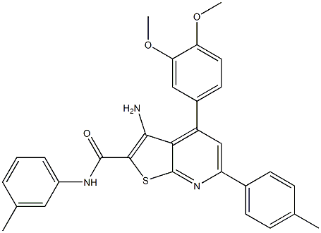 3-amino-4-(3,4-dimethoxyphenyl)-N-(3-methylphenyl)-6-(4-methylphenyl)thieno[2,3-b]pyridine-2-carboxamide Struktur