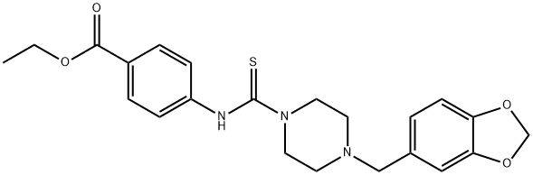 ethyl 4-({[4-(1,3-benzodioxol-5-ylmethyl)-1-piperazinyl]carbothioyl}amino)benzoate Struktur