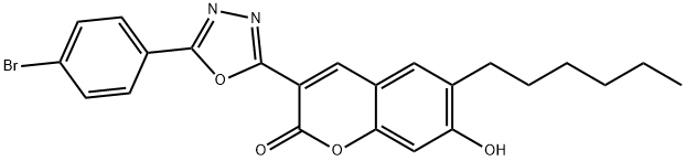 3-[5-(4-bromophenyl)-1,3,4-oxadiazol-2-yl]-6-hexyl-7-hydroxy-2H-chromen-2-one Struktur