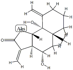 (3aR)-3aβ,4,5,5a,6,7,8,9,9a,9bα-Decahydro-4β,9aβ-dihydroxy-5aα-methyl-3,9-bis(methylene)naphtho[1,2-b]furan-2(3H)-one Struktur