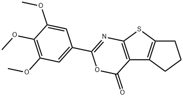 2-(3,4,5-trimethoxyphenyl)-6,7-dihydro-4H,5H-cyclopenta[4,5]thieno[2,3-d][1,3]oxazin-4-one Struktur