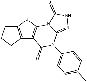 4-(4-methylphenyl)-1-sulfanyl-7,8-dihydro-6H-cyclopenta[4,5]thieno[3,2-e][1,2,4]triazolo[4,3-a]pyrimidin-5(4H)-one Struktur