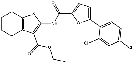 ethyl 2-{[5-(2,4-dichlorophenyl)-2-furoyl]amino}-4,5,6,7-tetrahydro-1-benzothiophene-3-carboxylate Struktur