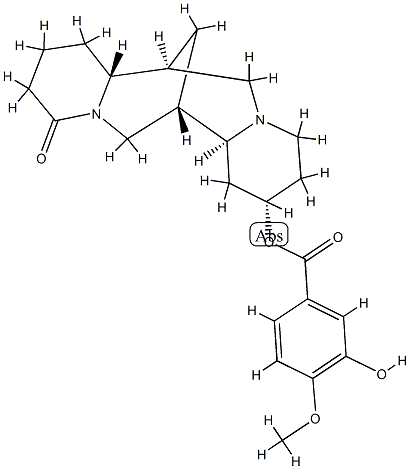 3-Hydroxy-4-methoxybenzoic acid [(2S,7aα,14aβ)-dodecahydro-11-oxo-7α,14α-methano-2H,6H-dipyrido[1,2-a:1',2'-e][1,5]diazocin-2β-yl] ester Struktur