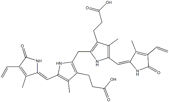 2,18-Divinyl-1,10,19,22,23,24-hexahydro-3,7,13,17-tetramethyl-1,19-dioxo-21H-biline-8,12-dipropionic acid Struktur