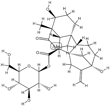 2β,7-Dihydroxy-4aα-hydroxymethyl-1-methyl-8-methylene-10β-[(β-D-glucopyranosyloxy)carbonyl]gibbane-1α-carboxylic acid 1,4a-lactone Struktur