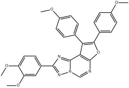 2-(3,4-dimethoxyphenyl)-8,9-bis(4-methoxyphenyl)furo[3,2-e][1,2,4]triazolo[1,5-c]pyrimidine Struktur