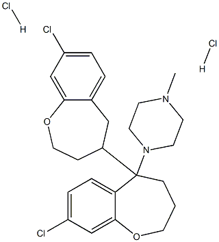 1-[10-chloro-6-(10-chloro-2-oxabicyclo[5.4.0]undeca-8,10,12-trien-5-yl )-2-oxabicyclo[5.4.0]undeca-8,10,12-trien-6-yl]-4-methyl-piperazine di hydrochloride Struktur