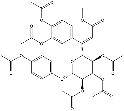 4-(Acetyloxy)phenyl 2-O,3-O,4-O-triacetyl-6-O-[3-[3,4-bis(acetyloxy)phenyl]propenoyl]-β-D-glucopyranoside Struktur