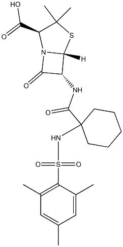 6α-[[[1-[[(2,4,6-Trimethylphenyl)sulfonyl]amino]cyclohexyl]carbonyl]amino]penicillanic acid Struktur