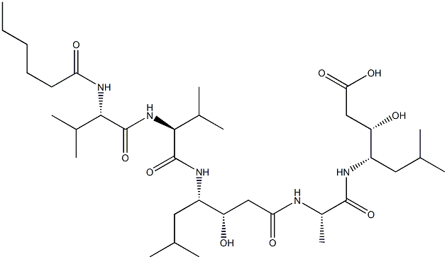 (3S,4S)-4-[[[(3S,4S)-4-[[N-(1-Oxohexyl)-L-Val-L-Val-]amino]-3-hydroxy-6-methylheptanoyl]-L-Ala-]amino]-3-hydroxy-6-methylheptanoic acid Struktur