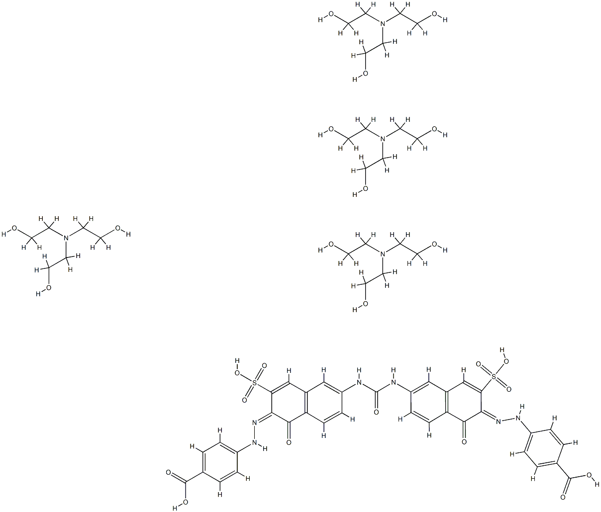 Benzoic acid, 4,4-carbonylbisimino(1-hydroxy-3-sulfo-6,2-naphthalenediyl)azobis-, compd. with 2,2,2-nitrilotrisethanol (1:4) Struktur