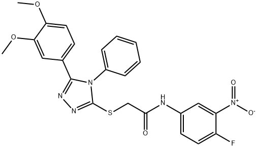 2-{[5-(3,4-dimethoxyphenyl)-4-phenyl-4H-1,2,4-triazol-3-yl]sulfanyl}-N-{4-fluoro-3-nitrophenyl}acetamide Struktur