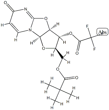 2,2-Dimethylpropionic acid [(2R)-2,3,3aβ,9aβ-tetrahydro-6-oxo-3β-trifluoroacetoxy-6H-furo[2',3':4,5]oxazolo[3,2-a]pyrimidin-2α-yl]methyl ester Struktur