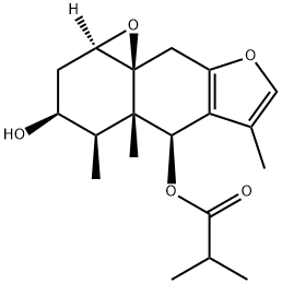 2-Methylpropionic acid [(1aR,9aS)-1a,2,4,4a,5,9-hexahydro-3α-hydroxy-4α,4aα,6-trimethyl-3H-oxireno[8,8a]naphtho[2,3-b]furan-5α-yl] ester Struktur