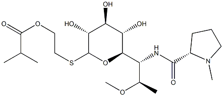 2-(2-Methyl-1-oxopropoxy)ethyl 6,8-dideoxy-7-O-methyl-6-[[[(2S)-1-methylpyrrolidin-2-yl]carbonyl]amino]-1-thio-D-erythro-α-D-galacto-octopyranoside Struktur