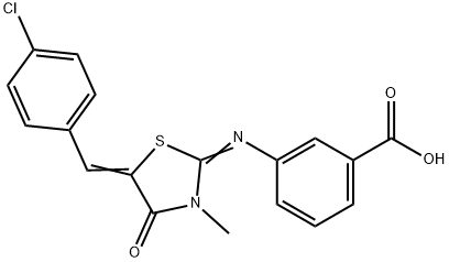 3-{[5-(4-chlorobenzylidene)-3-methyl-4-oxo-1,3-thiazolidin-2-ylidene]amino}benzoic acid Struktur