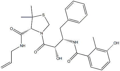 KNI-1317|(R)-N-allyl-3-[(2S,3S)-3-(3-hydroxy-2-Methylbenzoyl)aMino-2-hydroxy-4-phenylbutanoyl]-5,5-diMethyl-1,3-thiazolidine-4-carboxaMide|(R)-3-((2S,3S)-2-Hydroxy-3-{[1-(3-hydroxy-2-Methyl-phenyl)-Methanoyl]-aMino}-4-phenyl-butanoyl)-5,5-d
iMethyl-thiaz Struktur