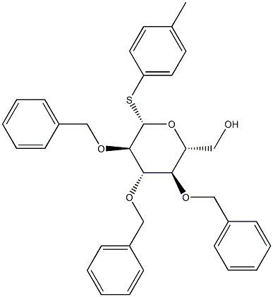 Tolyl 2,3,4-tri-O-benzyl-1-thio-beta-D-glucopyranoside, Thiocresyl 2,3,4-tri-O-benzyl-beta-D-glucopyranoside Struktur