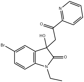 5-bromo-1-ethyl-3-hydroxy-3-[2-oxo-2-(2-pyridinyl)ethyl]-1,3-dihydro-2H-indol-2-one Struktur