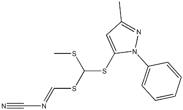 methyl [(3-methyl-1-phenyl-1H-pyrazol-5-yl)sulfanyl]methyl cyanodithioimidocarbonate Struktur