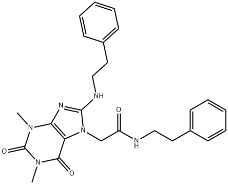 2-{1,3-dimethyl-2,6-dioxo-8-[(2-phenylethyl)amino]-1,2,3,6-tetrahydro-7H-purin-7-yl}-N-(2-phenylethyl)acetamide Struktur