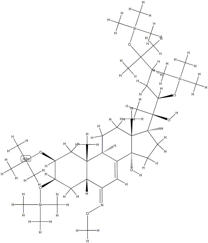 (22R)-14,20-Dihydroxy-2β,3β,22,25-tetrakis[(trimethylsilyl)oxy]-5β-cholest-7-en-6-one O-methyl oxime Struktur