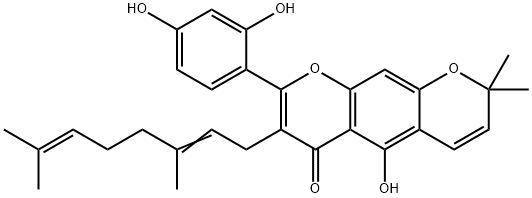 8-(2,4-Dihydroxyphenyl)-7-(3,7-dimethyl-2,6-octadienyl)-5-hydroxy-2,2-dimethyl-2H,6H-benzo[1,2-b:5,4-b']dipyran-6-one Struktur