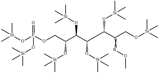 2-Deoxo-2-(methoxyimino)-1-O,3-O,4-O,5-O,6-O-pentakis(trimethylsilyl)-D-altro-2-heptulose 7-[phosphoric acid bis(trimethylsilyl)] ester Struktur