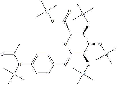 4-[Acetyl(trimethylsilyl)amino]phenyl 2-O,3-O,4-O-tris(trimethylsilyl)-β-D-glucopyranosiduronic acid trimethylsilyl ester Struktur