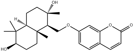 (+)-7-[[(1S,4aα)-Decahydro-2,5,5,8aβ-tetramethyl-2α,6β-dihydroxynaphthalene-1β-yl]methoxy]-2H-1-benzopyran-2-one Struktur