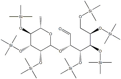 2-O-[6-Deoxy-2-O,3-O,4-O-tris(trimethylsilyl)-α-L-mannopyranosyl]-3-O,4-O,5-O,6-O-tetrakis(trimethylsilyl)-D-glucose Struktur