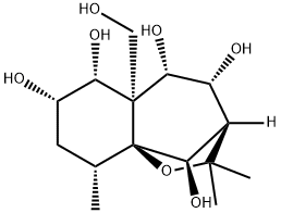 (3R,10R)-Decahydro-5aβ-hydroxymethyl-2,2,9β-trimethyl-3,9aβ-methano-1-benzoxepine-4β,5β,6β,7β,10-pentol Struktur