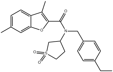 2-Benzofurancarboxamide,N-[(4-ethylphenyl)methyl]-3,6-dimethyl-N-(tetrahydro-1,1-dioxido-3-thienyl)-(9CI) Struktur