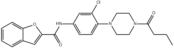 2-Benzofurancarboxamide,N-[3-chloro-4-[4-(1-oxobutyl)-1-piperazinyl]phenyl]-(9CI) Struktur