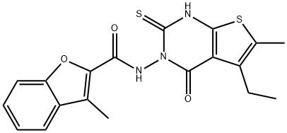 2-Benzofurancarboxamide,N-(5-ethyl-1,4-dihydro-6-methyl-4-oxo-2-thioxothieno[2,3-d]pyrimidin-3(2H)-yl)-3-methyl-(9CI) Struktur