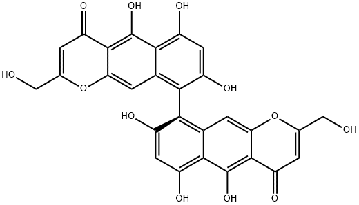 [aR,(-)]-5,5',6,6',8,8'-Hexahydroxy-2,2'-di(hydroxymethyl)-9,9'-bi[4H-naphtho[2,3-b]pyran]-4,4'-dione Struktur